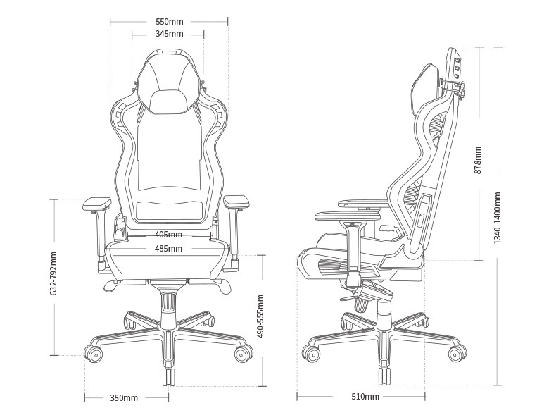 Компьютерное кресло DXRacer AIR - Размеры кресла
