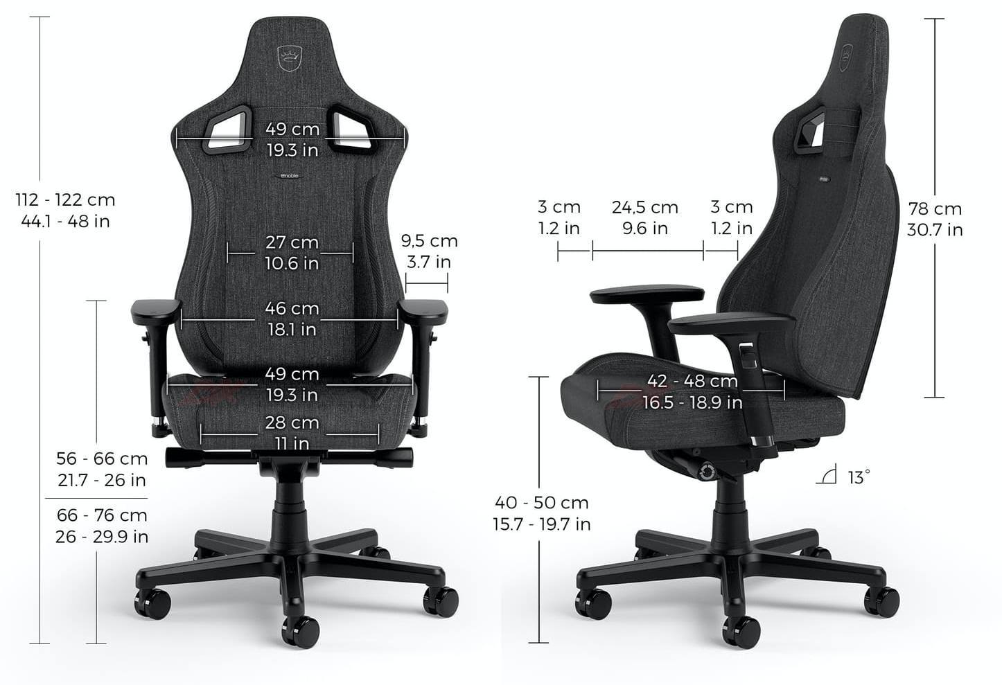 noblechairs EPIC Compact Fabric Anthracite - Размеры