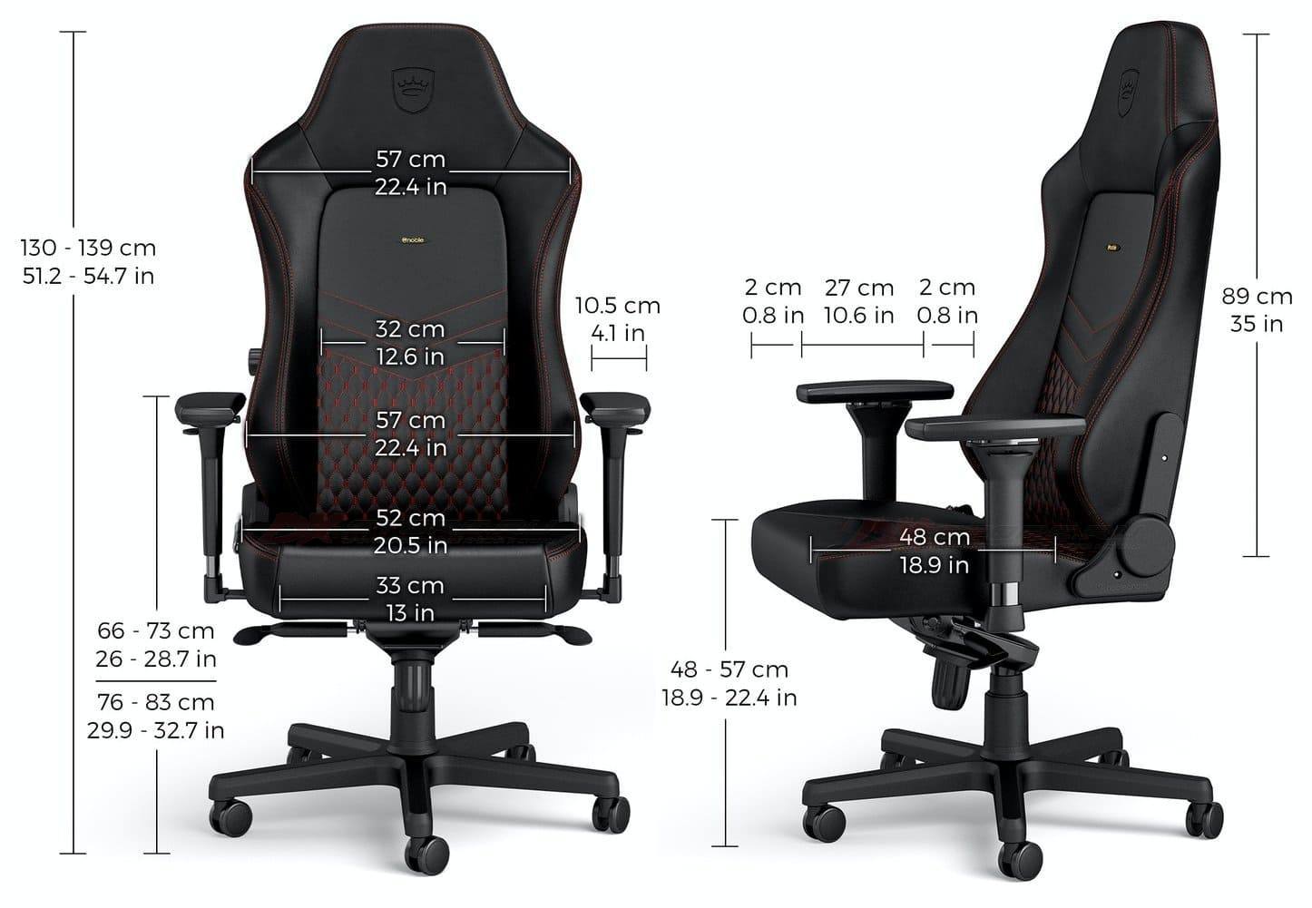 noblechairs HERO Real leather Black/Red - Размеры
