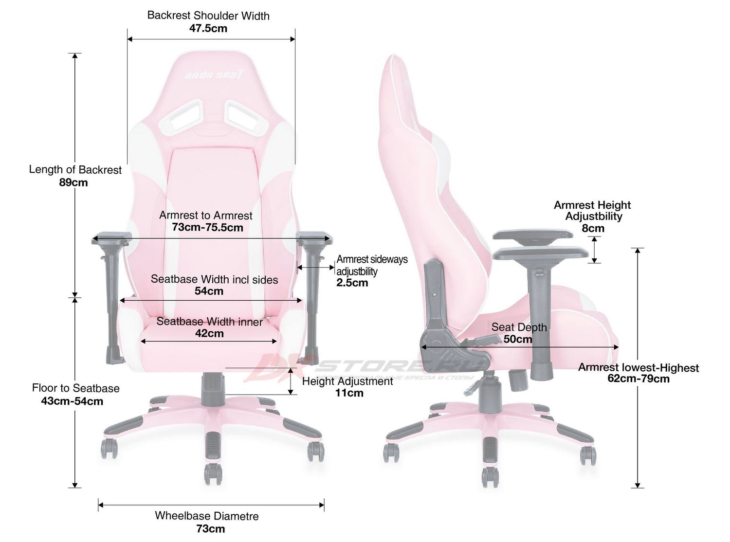 Компьютерное кресло Anda Seat Soft Kitty Pink - Размеры кресла