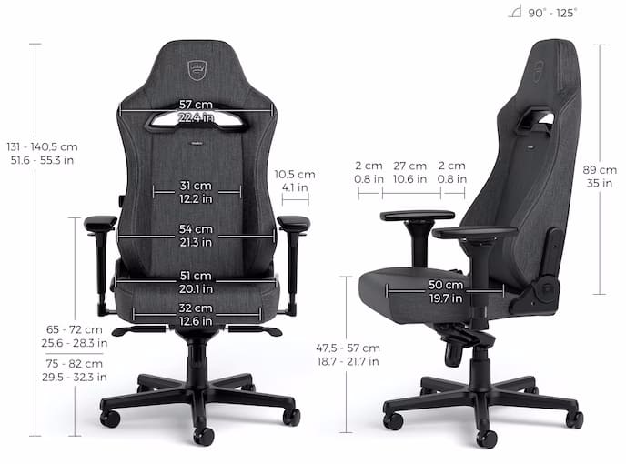 Игровое кресло noblechairs HERO ST TX Fabric Anthracite - Размеры