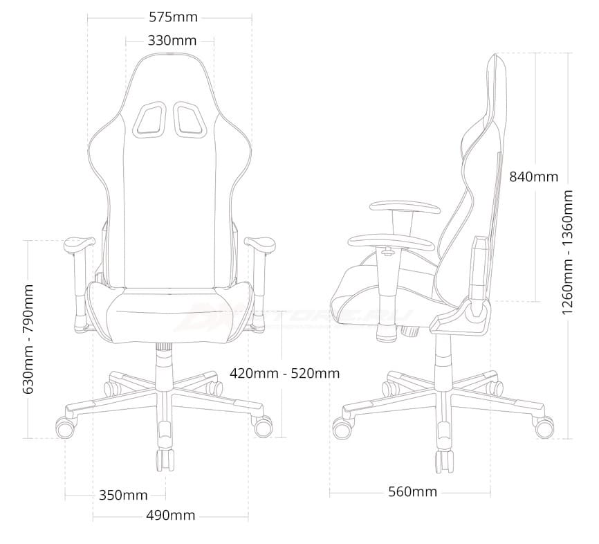Компьютерное кресло DXRacer OH/P132 - Размеры