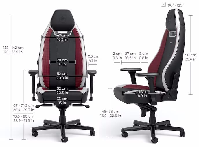 Игровое кресло noblechairs LEGEND Black/White/Red Edition - Размеры
