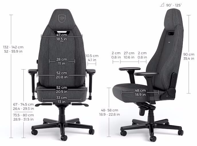 Игровое кресло noblechairs LEGEND TX Fabric Anthracite - Размеры