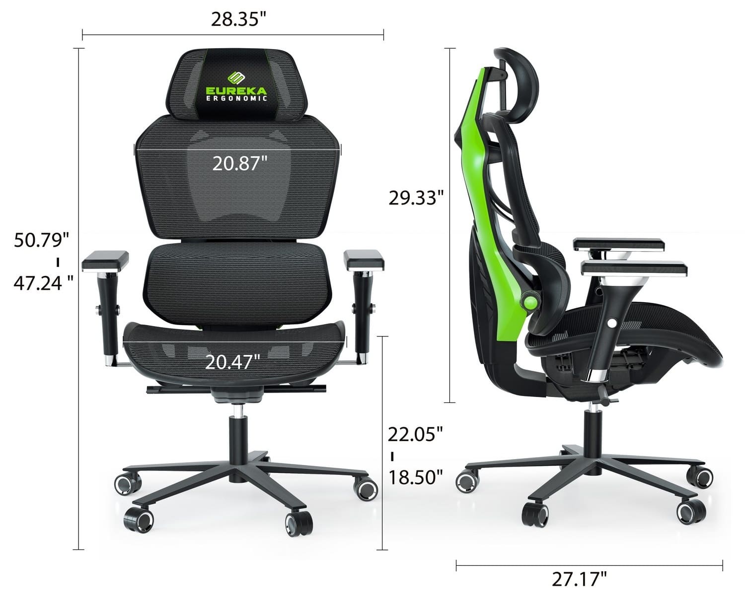 Компьютерное кресло Eureka Typhon, зеленый - Размеры