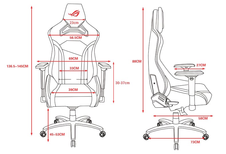 Игровое геймерское кресло Asus ROG Chariot Gaming Chair RGB (с подсветкой) - Размеры
