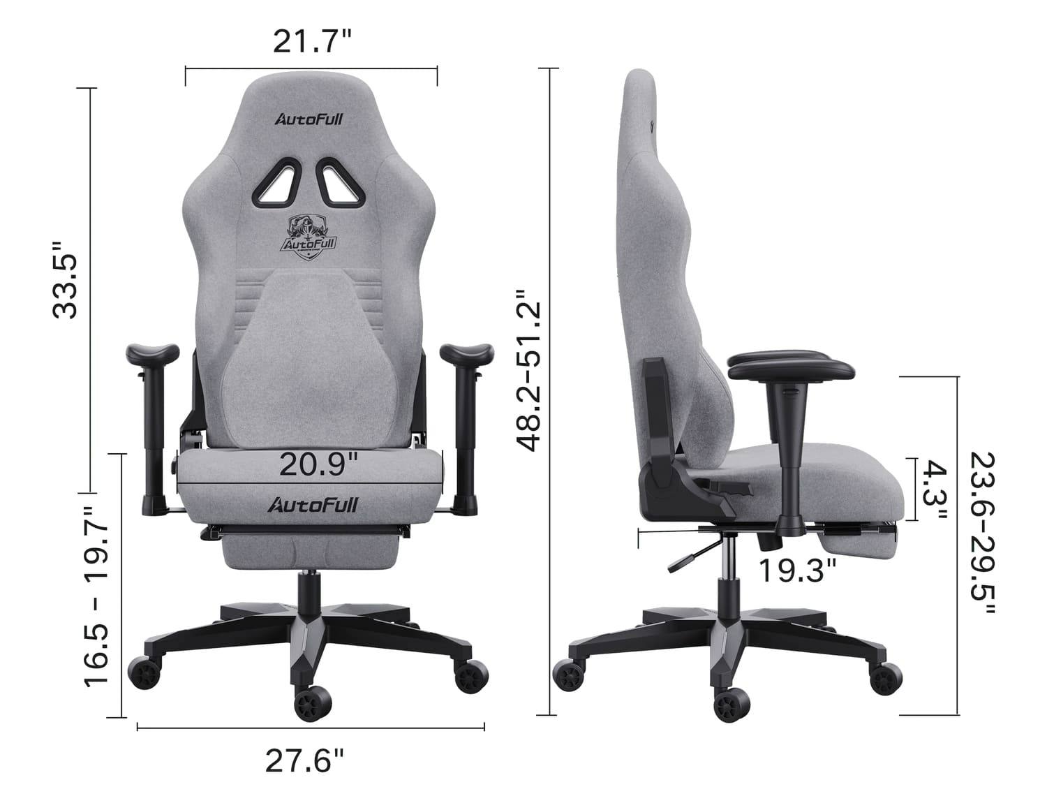 Игровое кресло AutoFull C3 FABRIC Grey - Размеры